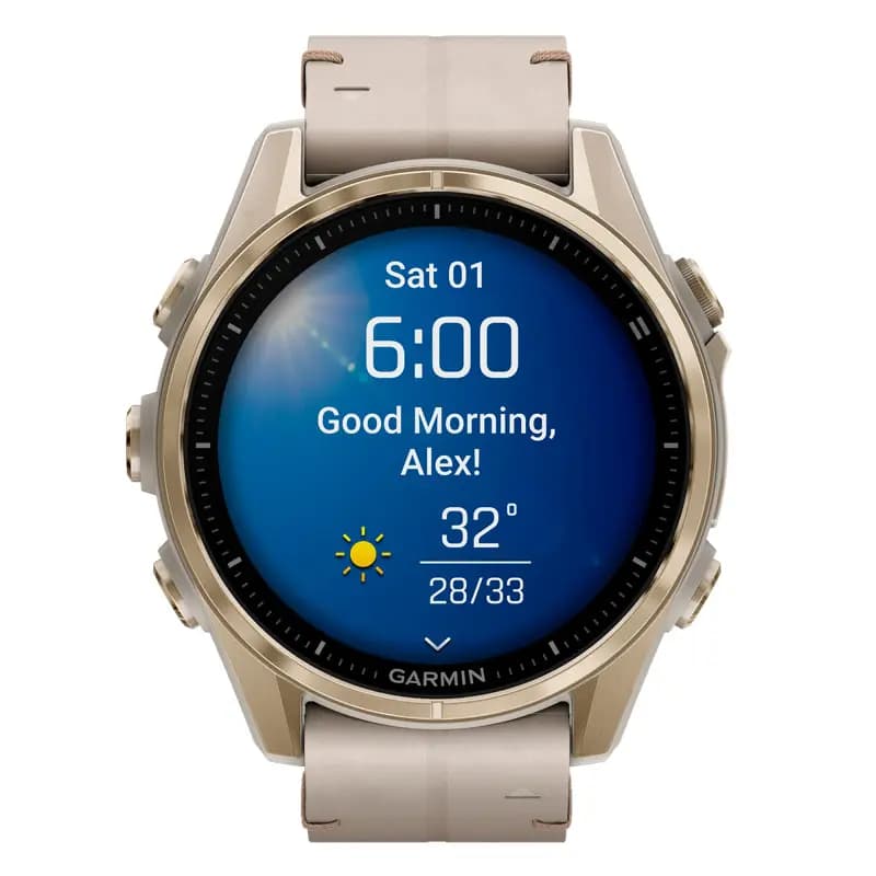 Garmin Montre Garmin Fenix 8 43mm AMOLED Sapphire Soft Gold Bracelet Cuir + Silicone