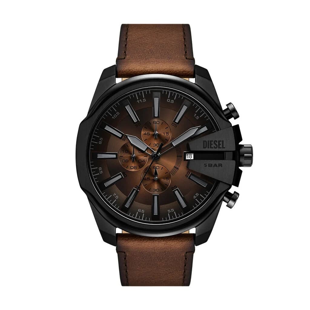 Diesel Montre Diesel Collection Mega Chief Slim en Cuir Marron