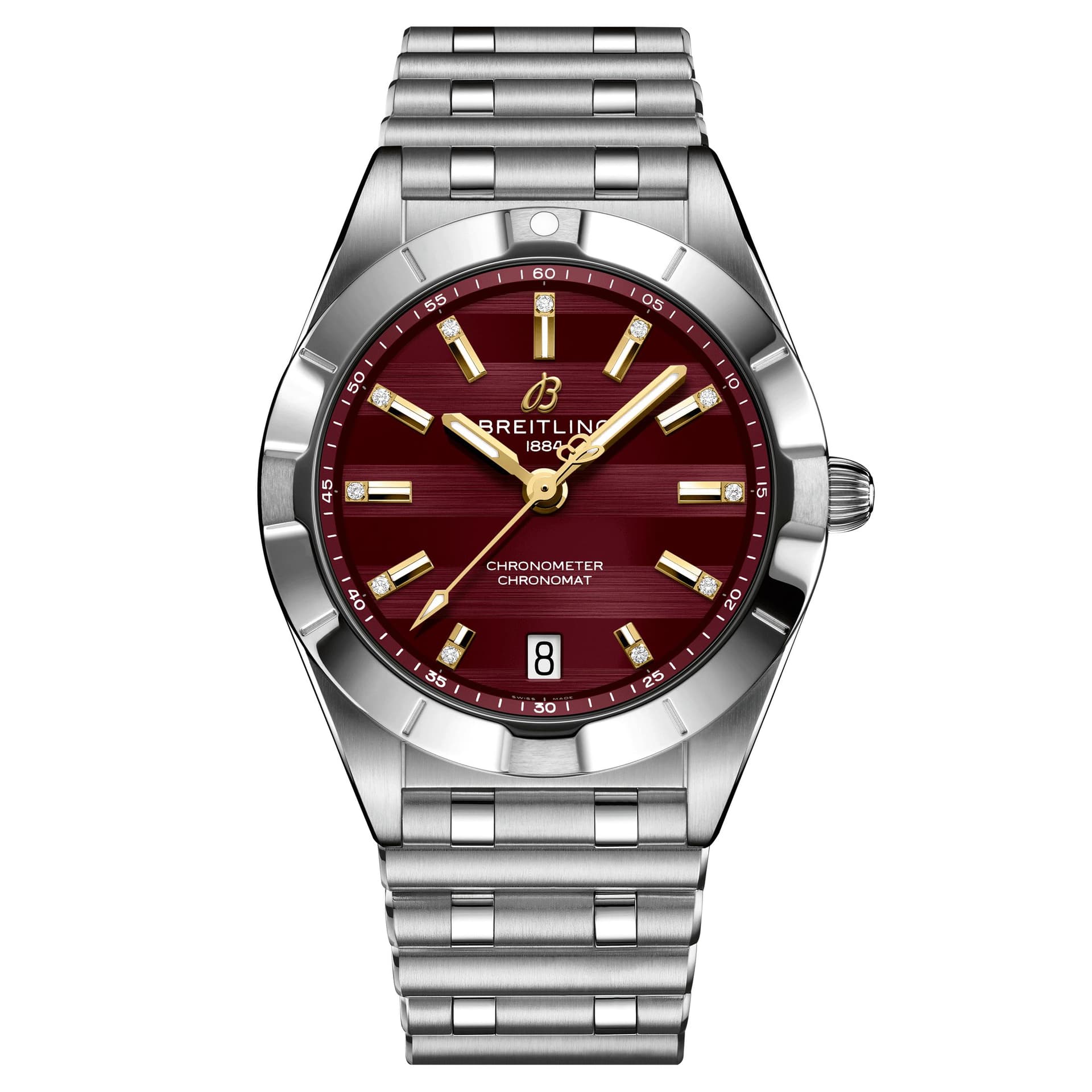 Breitling Montre Breitling Chronomat Six Nations Pays de Galles quartz cadran bordeaux bracelet acier 32 mm