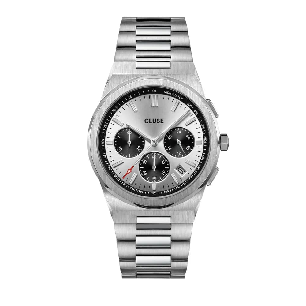 Cluse Vigoureux Chrono Watch Steel, Black, Full Silver Colour