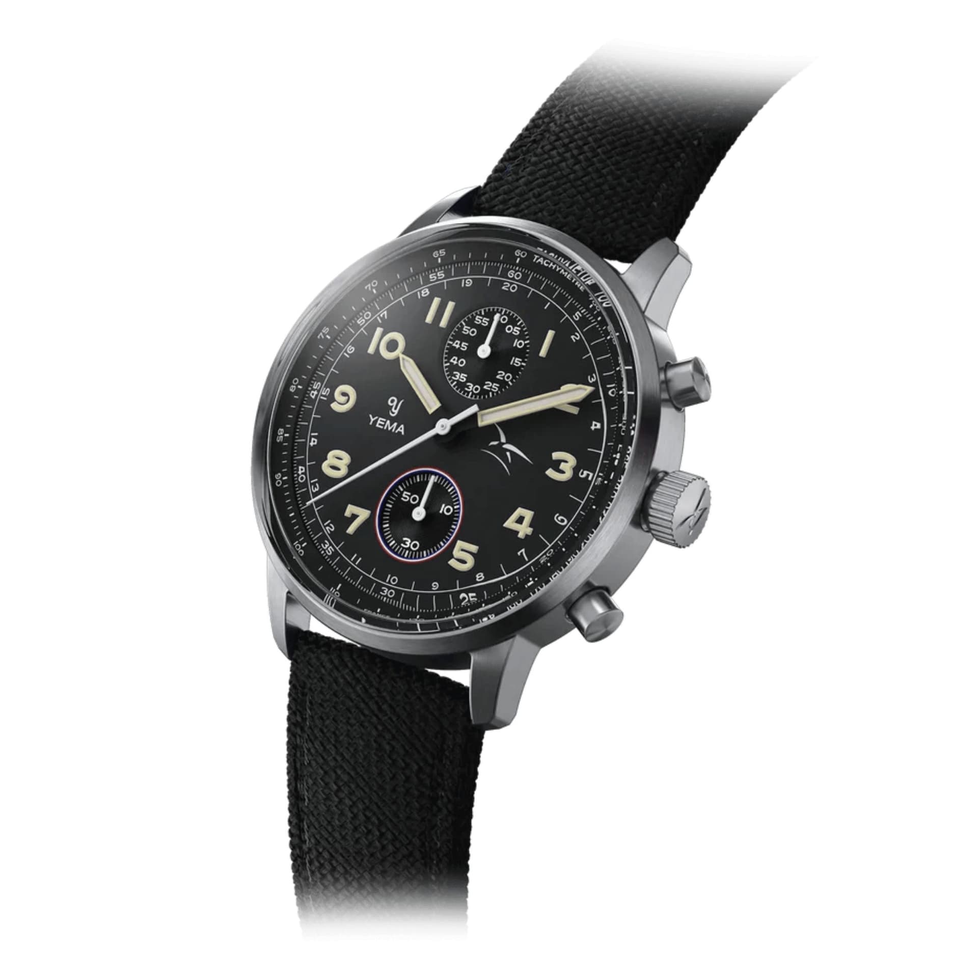 Yema Montre Yema Flygraf Bi-Compax AAE Meca-Quartz cadran noir bracelet tissu noir 40 mm