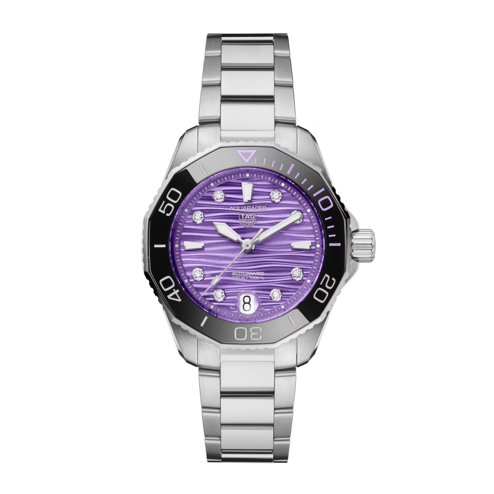 TAG Heuer Montre TAG Heuer Aquaracer Professional 300 Date automatique index diamants cadran violet bracelet acier 36 mm