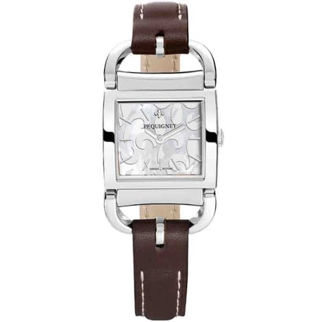Pequignet E. Montre Pequignet Attellage Quartz - Cadran Nacre Blanc - Bracelet Marron Foncé - 5894503