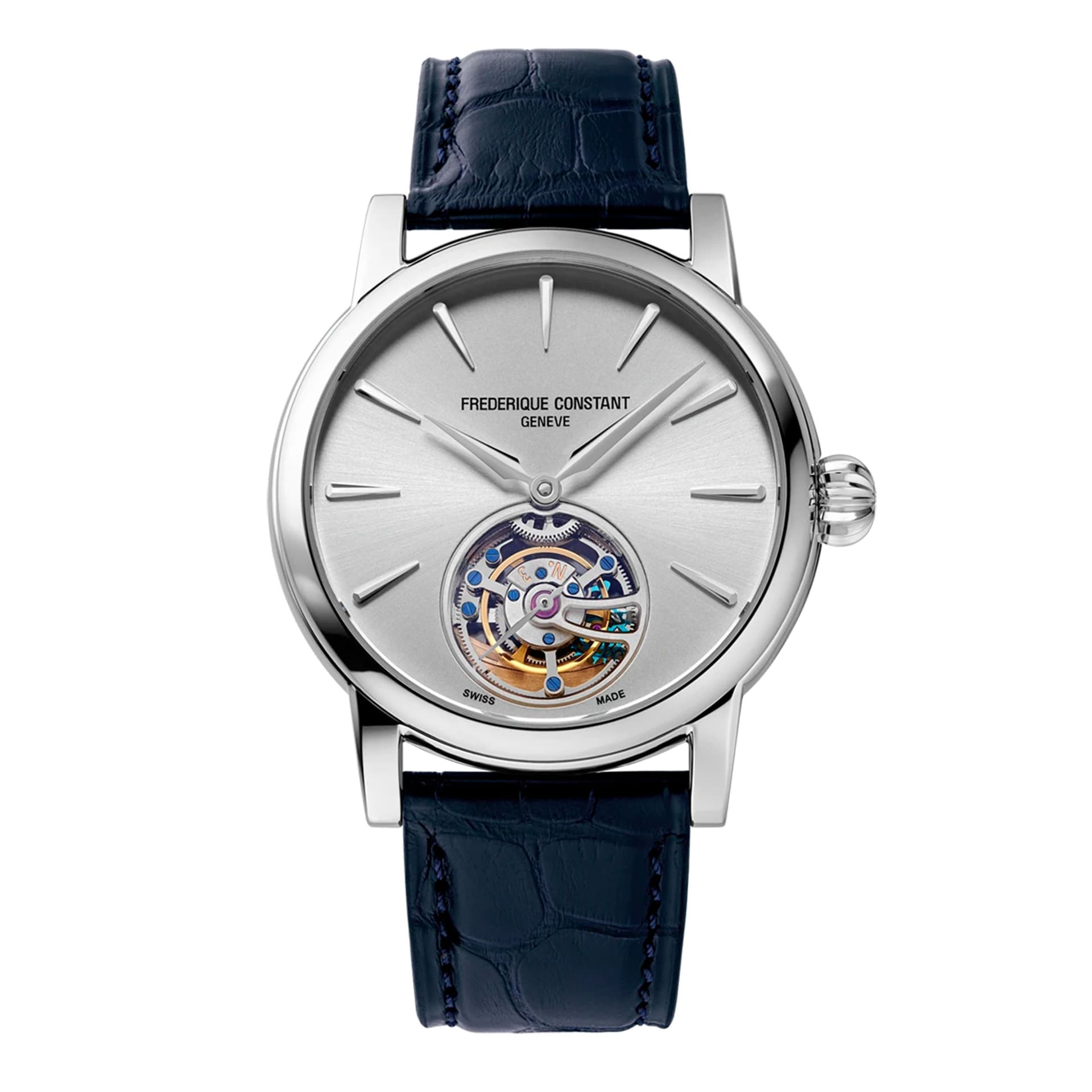 Frédérique Constant Montre Frédérique Constant Tourbillon Manufacture Automatique Cadran Argent Bracelet Crocodile - FC-980S3H6