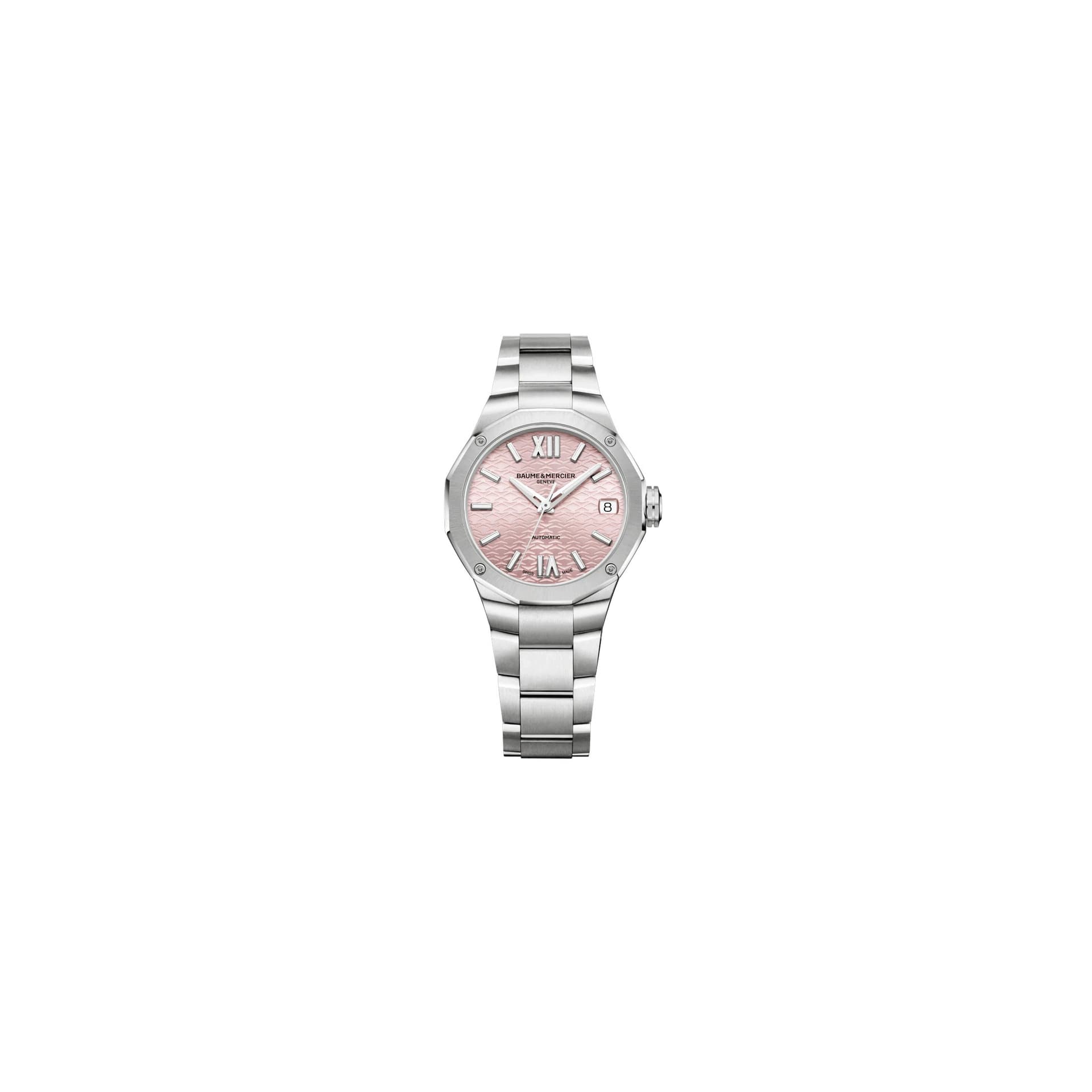 Baume & Mercier Montre Baume et Mercier Riviera automatique cadran rose bracelet acier 33 mm
