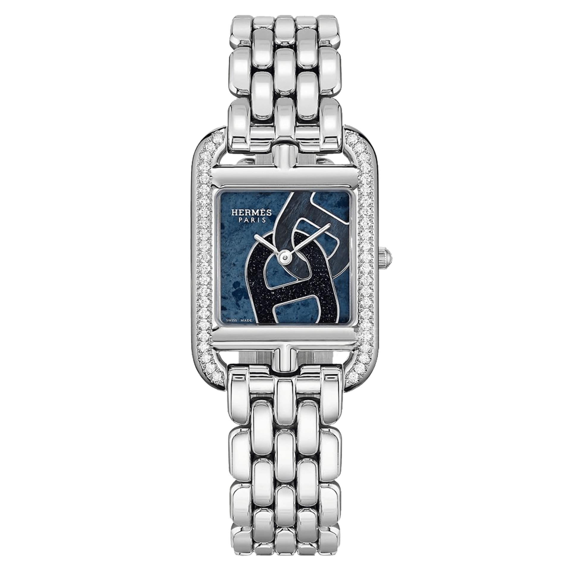 Hermès Montre HERMÈS Cape Cod Petit Modèle Sertie quartz cadran bleu bracelet acier 31 mm