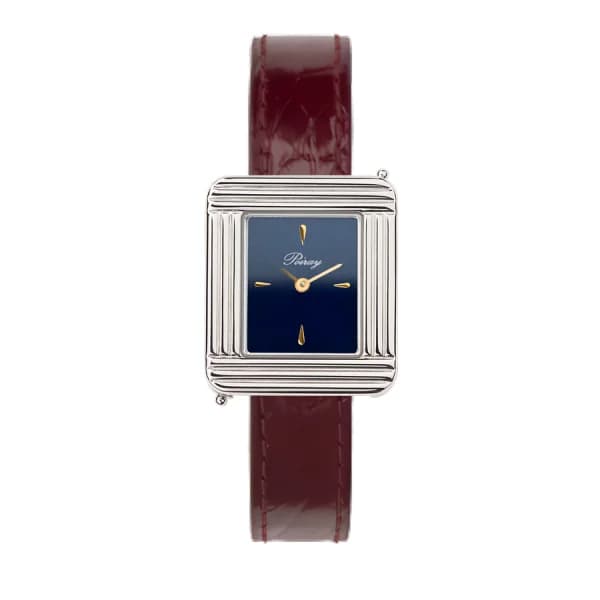 Poiray Montre Poiray Ma Première Mini Acier Cadran Bleu Bracelet Alligator Bordeaux