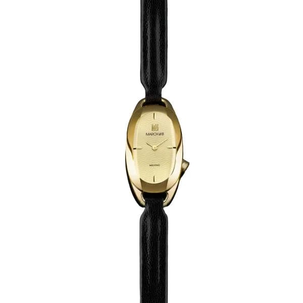 March LA.B Montre March LA.B Oblongue Electrique Gold Chevreau Noir