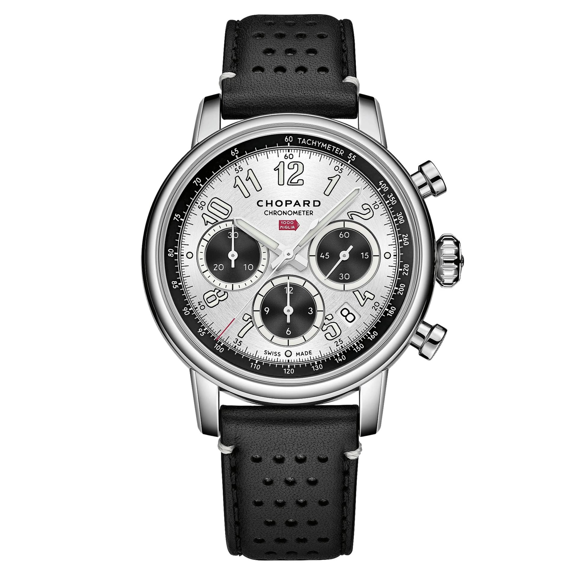 Chopard Montre Chopard Mille Miglia Classic Chronographe automatique cadran argent bracelet cuir noir 40,5 mm