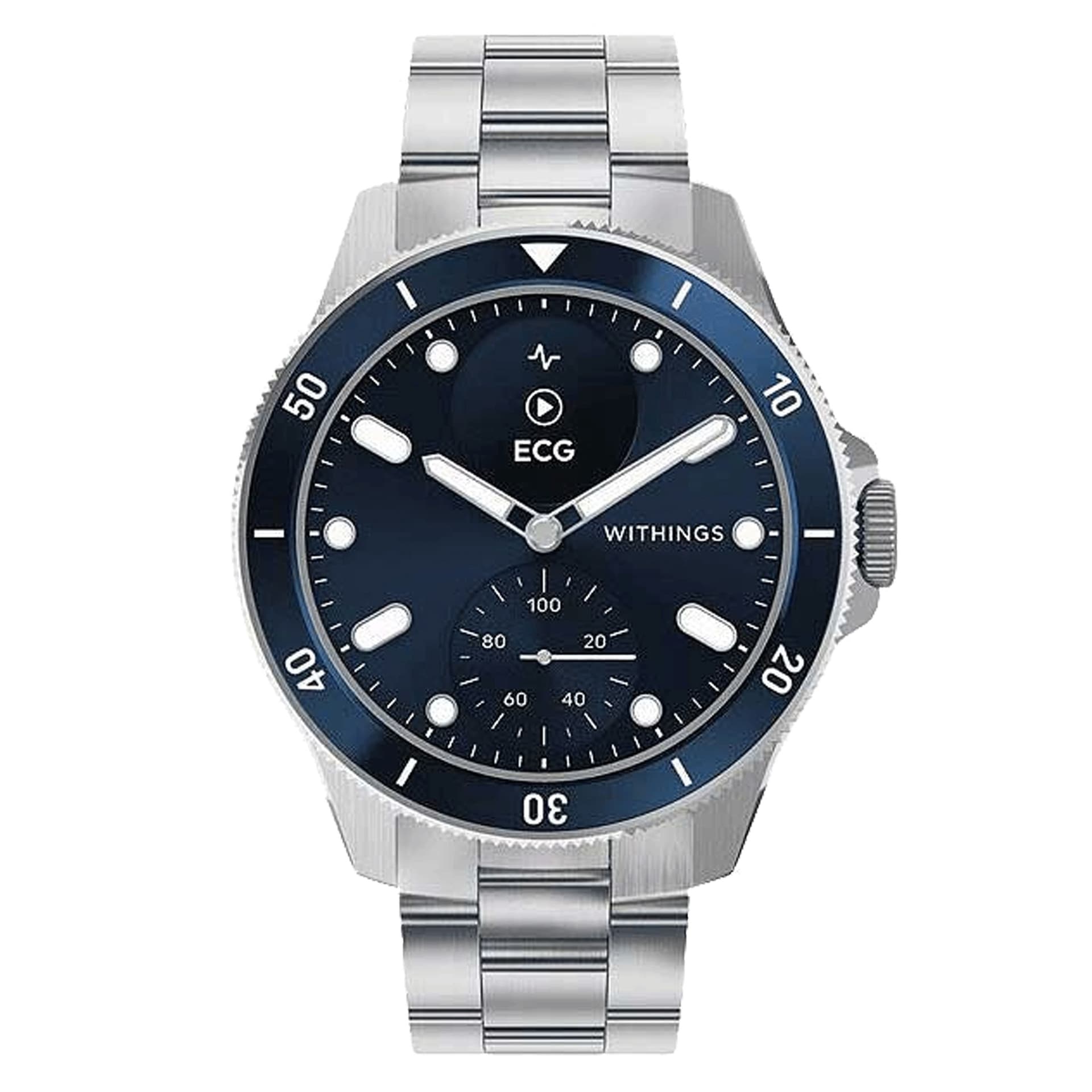 Withings Montre Connectée Withings ScanWatch Nova Blue cadran bleu bracelet acier 42 mm