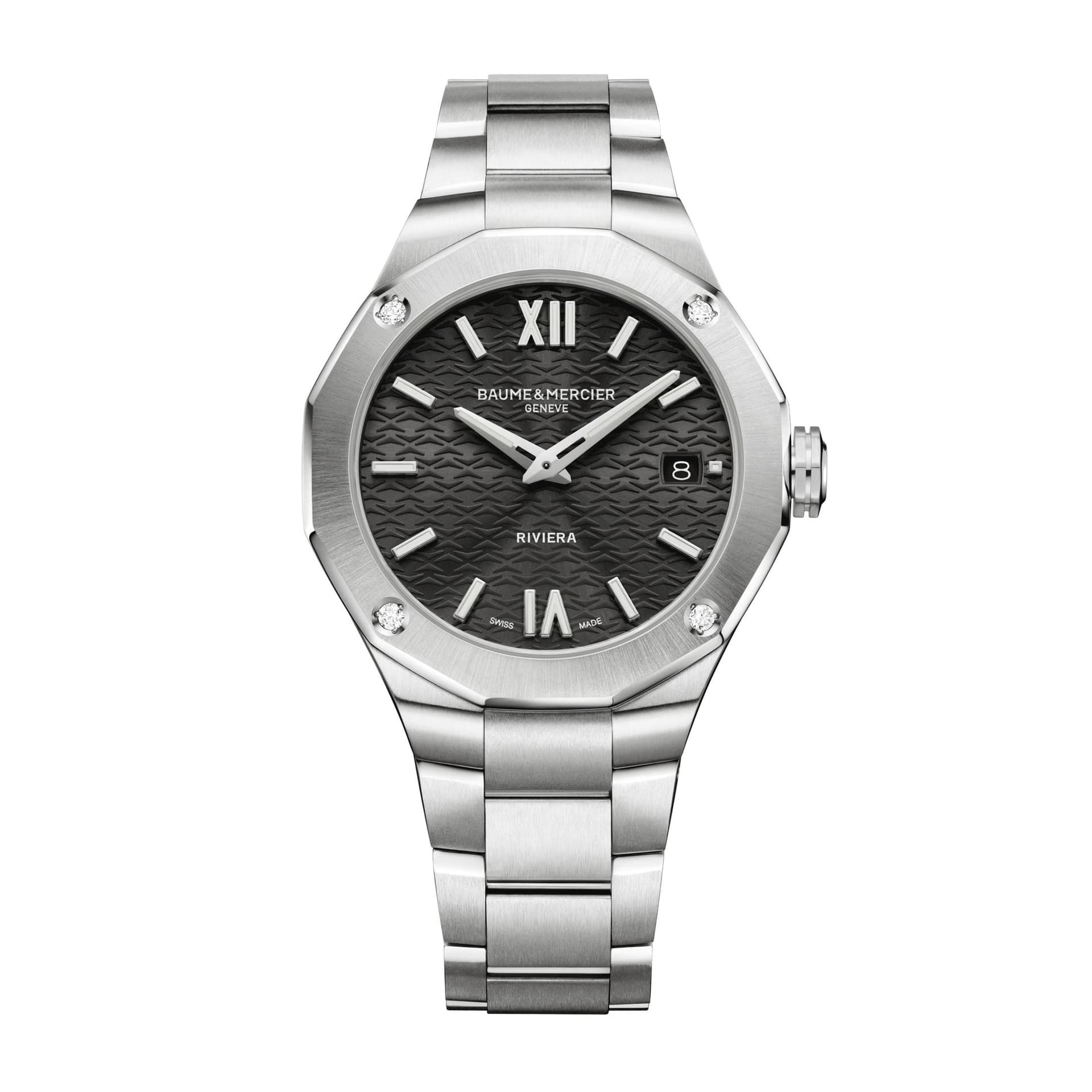 Baume & Mercier Montre Baume et Mercier Riviera quartz cadran noir bracelet acier 36 mm