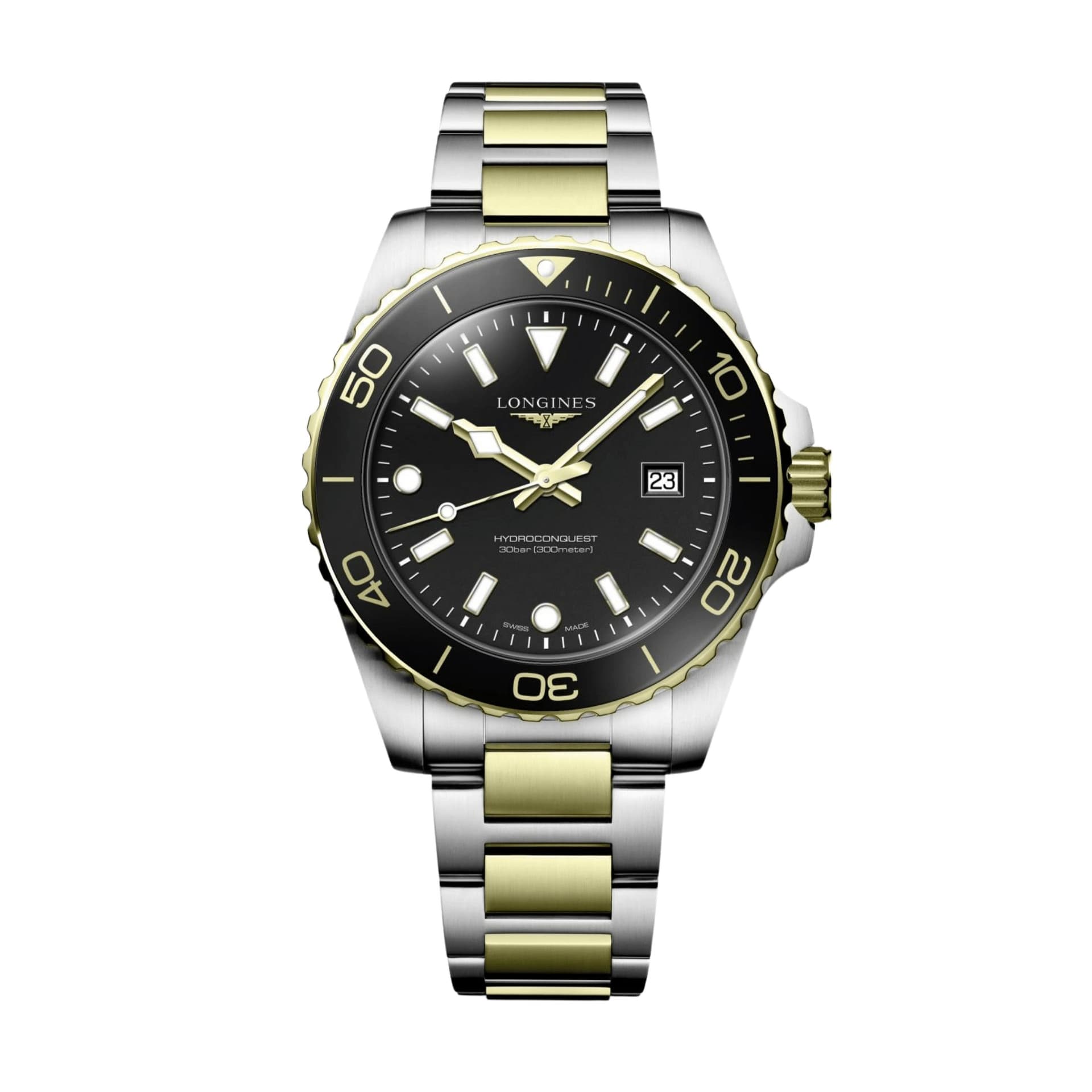 Longines Montre Longines HydroConquest 42mm Quartz Acier &amp; PVD Or Jaune Cadran Noir Sablé