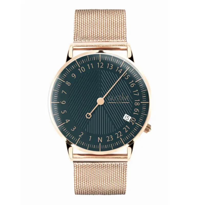 Gustave & Cie Montre 24H André Or Rose & Vert Milanais Or Rose 36mm
