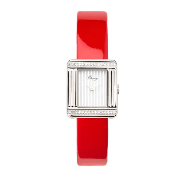 Poiray Montre Poiray Ma Première Mini Acier Serti Diamants Bracelet Veau Vernis Rouge