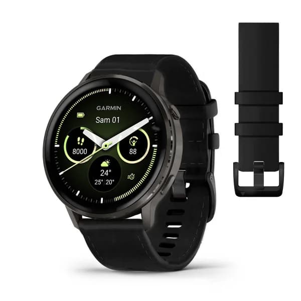 Garmin Montre Garmin Venu 4 - 45 mm Gray bracelet cuir Noir + silicone noir