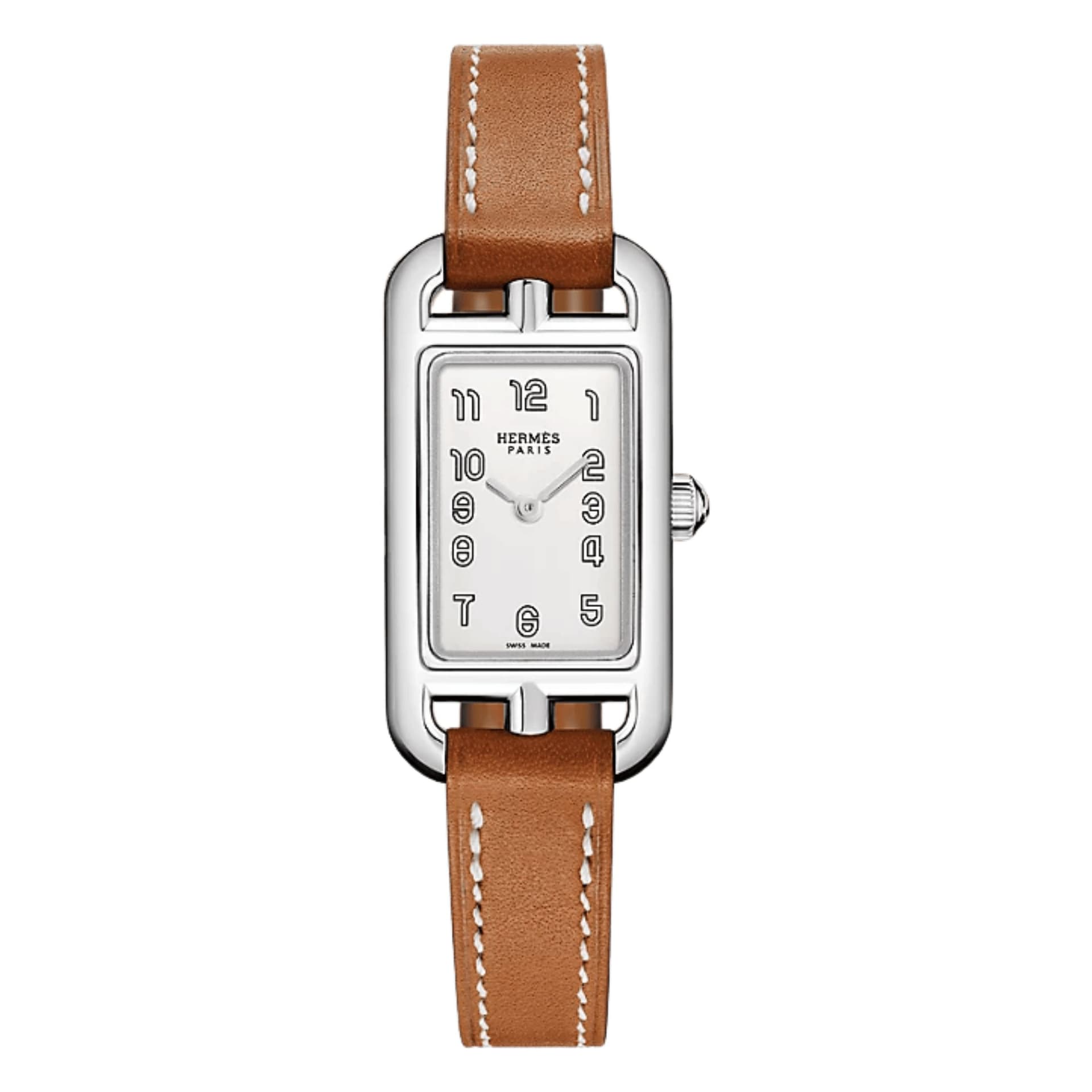 Hermès Montre HERMÈS Nantucket Petit Modèle quartz cadran argenté opalin bracelet cuir Barénia 29 mm