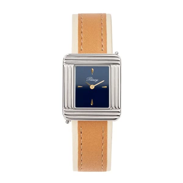 Poiray Montre Poiray Ma Première Acier Cadran Bleu Bracelet Veau Sellier Miel