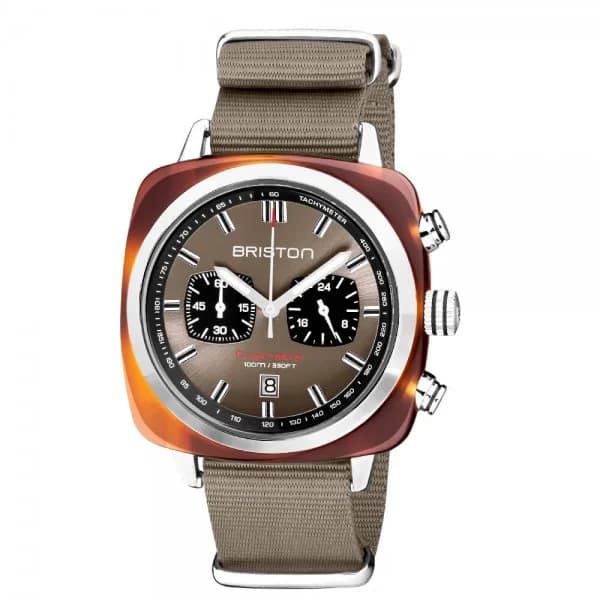 Briston Montre Briston Clubmaster Sport Acétate Bracelet Nato Gris Taupe