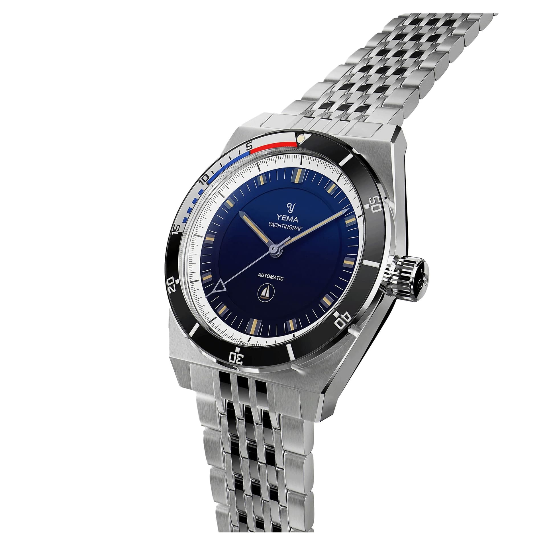 Yema Montre Yema Urban Yachtingraf automatique réhaut blanc cadran bleu bracelet acier 39 mm