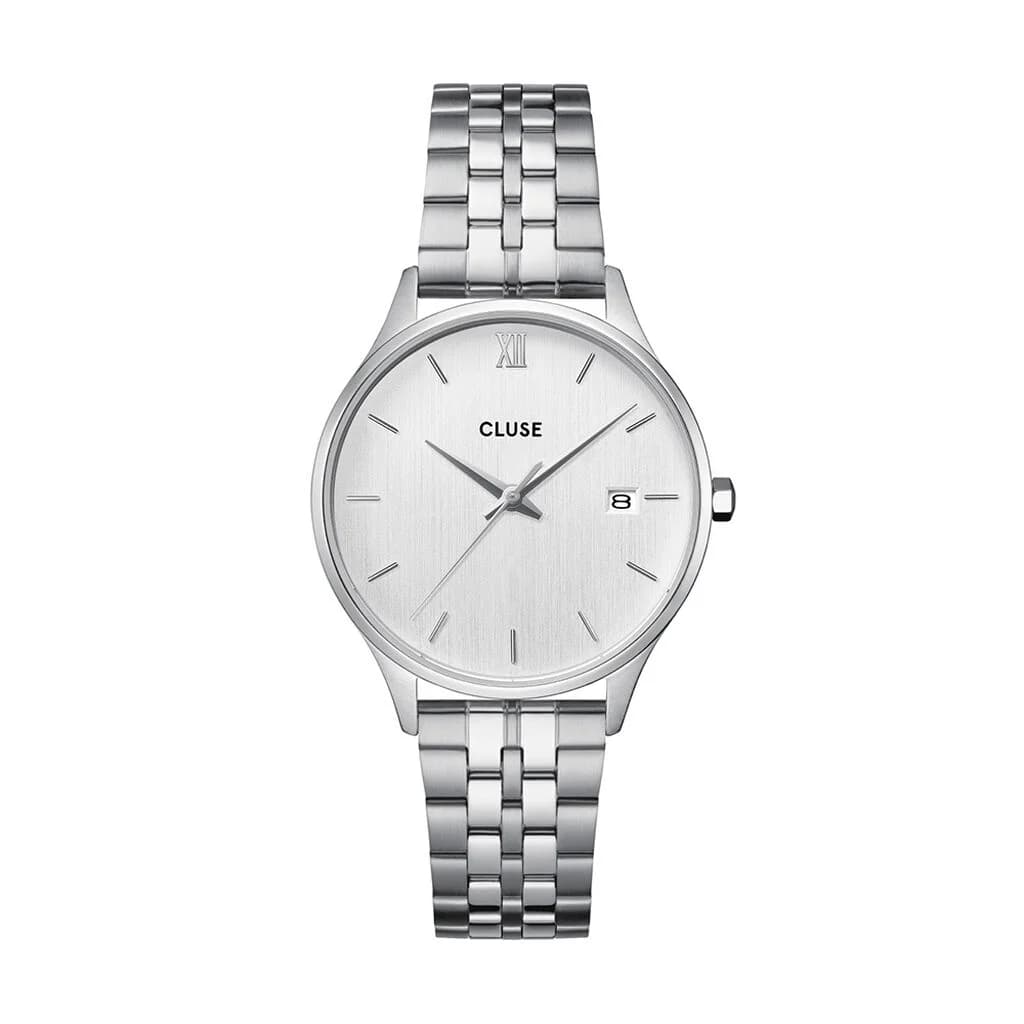 Cluse Minuit Date Steel — cadran argenté