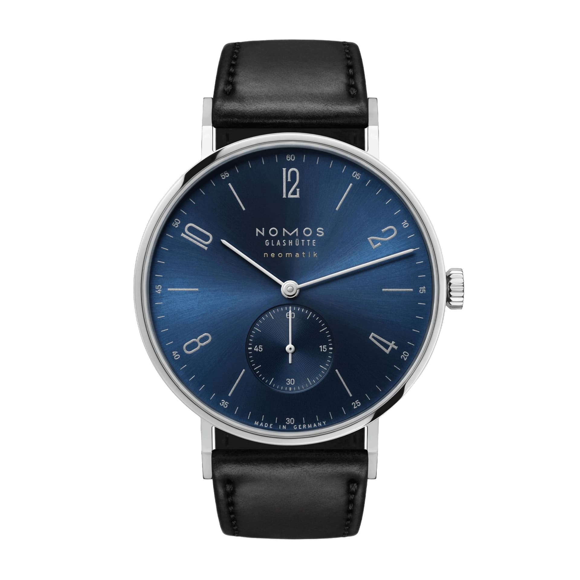 Nomos Montre Nomos Tangente Neomatik Or Bleu automatique fond saphir cadran galvanisé bleu bracelet cuir noir 38,5 mm