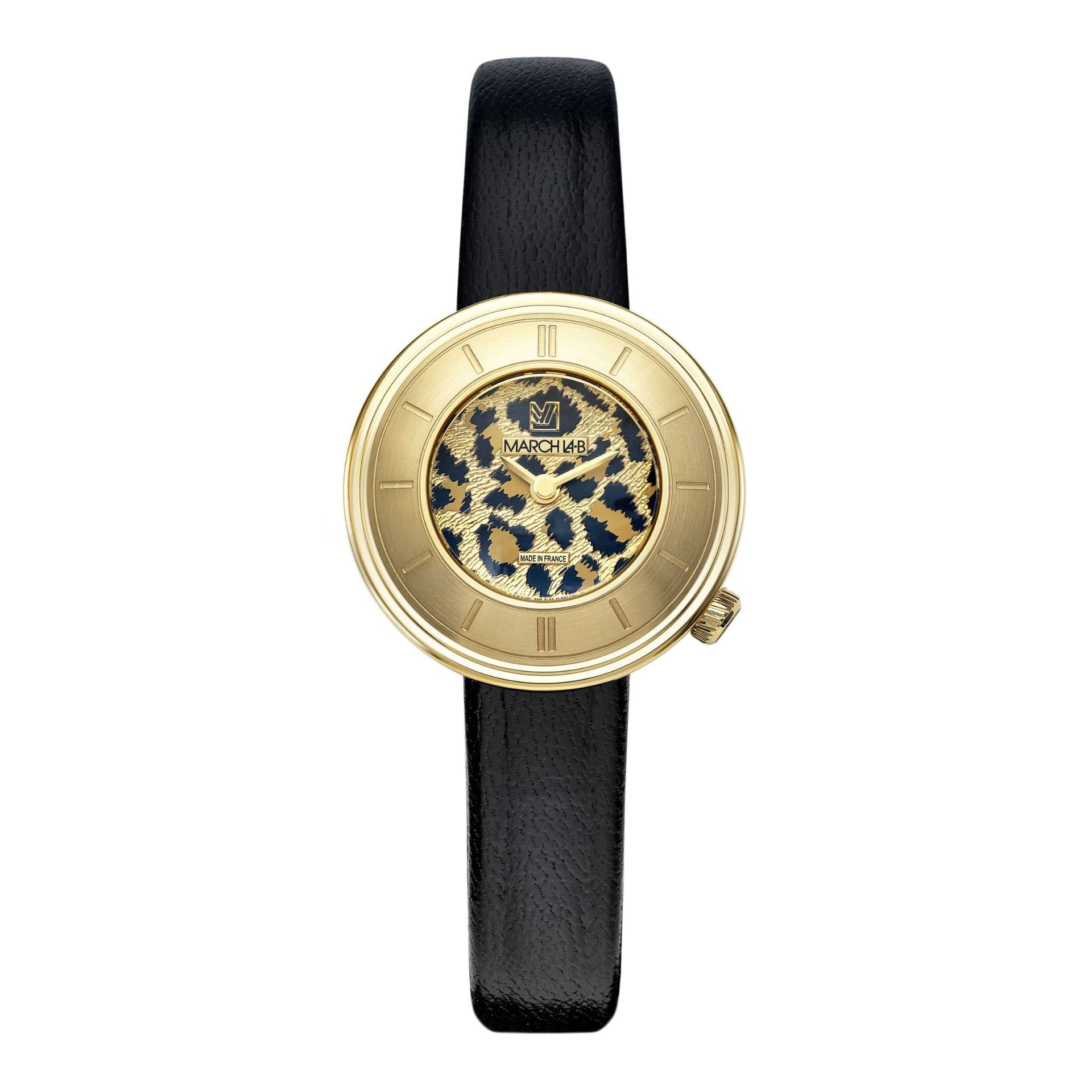 March LA.B Montre March LA.B Lady VOLANTE Cheetah cadran léopard bracelet cuir noir 30 mm