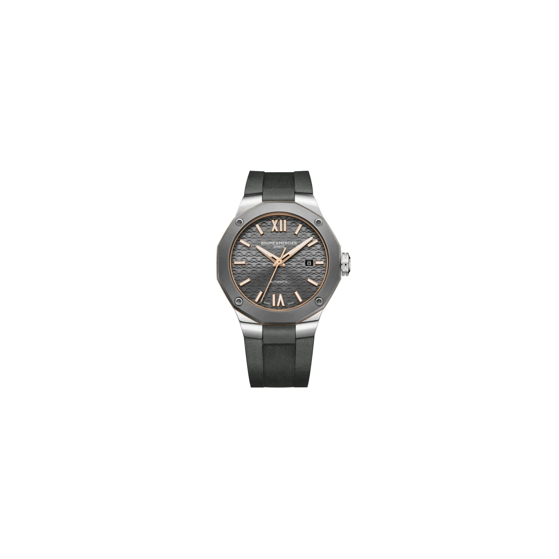 Baume & Mercier Montre Baume et Mercier Riviera automatique cadran gris bracelet caoutchouc gris 42 mm