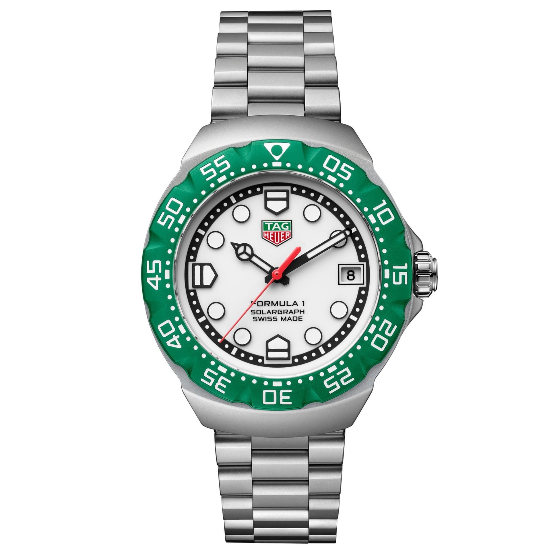 TAG Heuer Montre TAG Heuer Formula 1 Solargraph cadran blanc lunette verte bracelet acier 38 mm