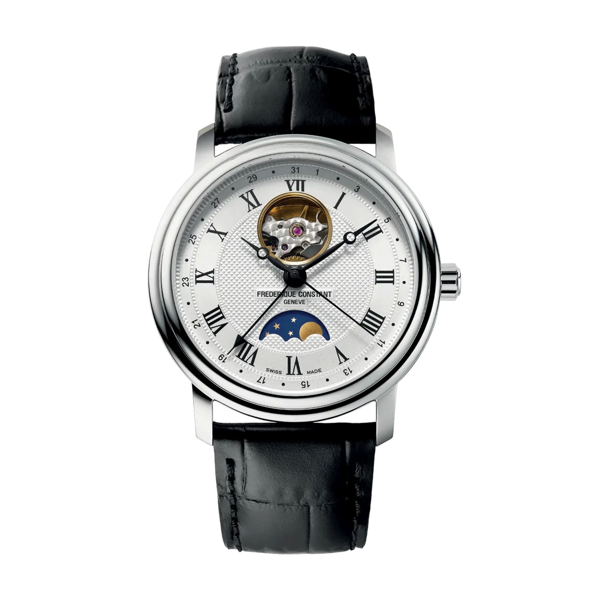 Frédérique Constant Montre Frédérique Constant Classics Heart Beat Moonphase Date automatique cadran argenté bracelet cuir 40 mm