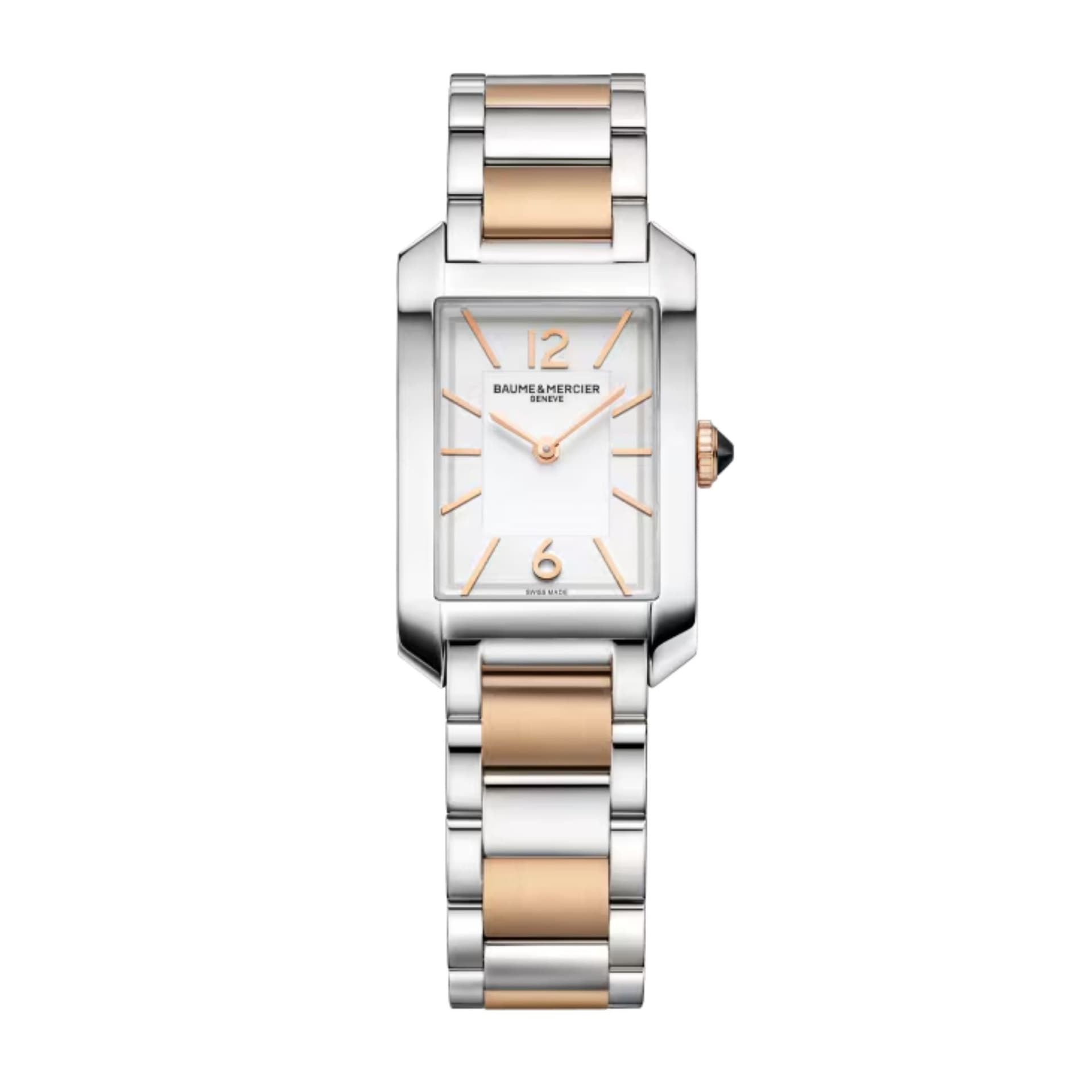 Baume & Mercier Montre Baume et Mercier Hampton quartz cadran opalin bracelet acier et or rose 35 x 22 mm
