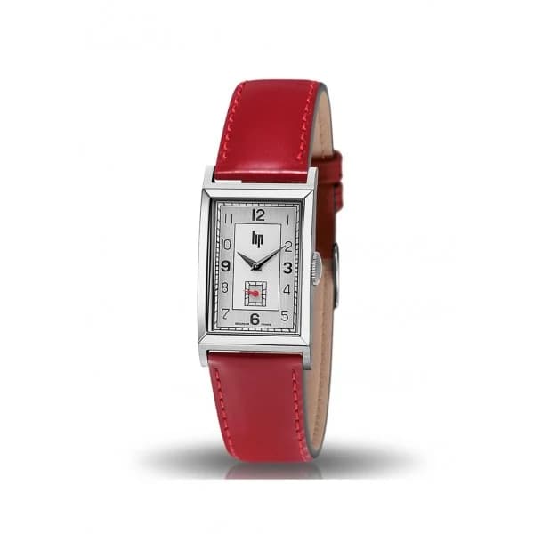 Lip Montre LIP T18 Cadran argenté bracelet cuir rouge