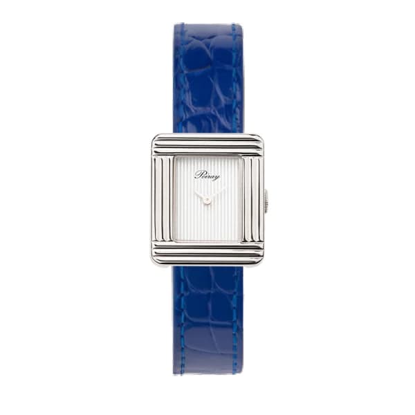 Poiray Montre Poiray Ma Première Mini Acier Cadran Ligné Bracelet Alligator Bleu
