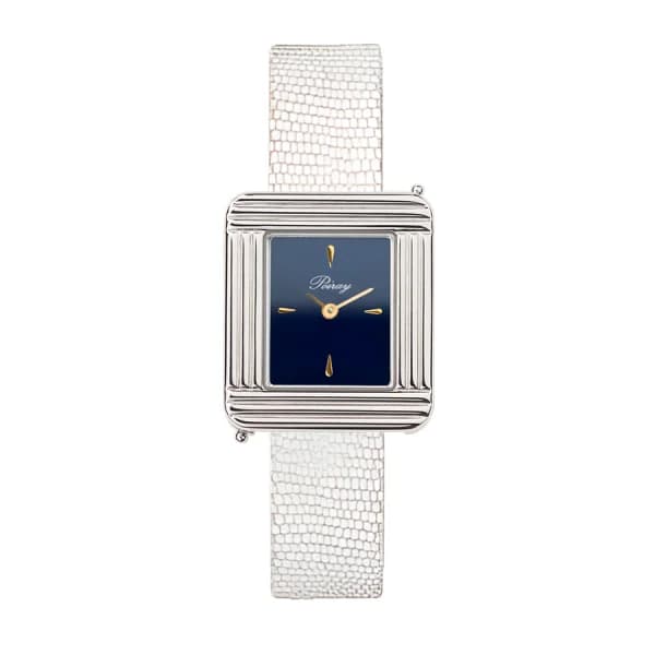 Poiray Montre Poiray Ma Première Mini Acier Cadran Bleu Bracelet Chèvre Blanc