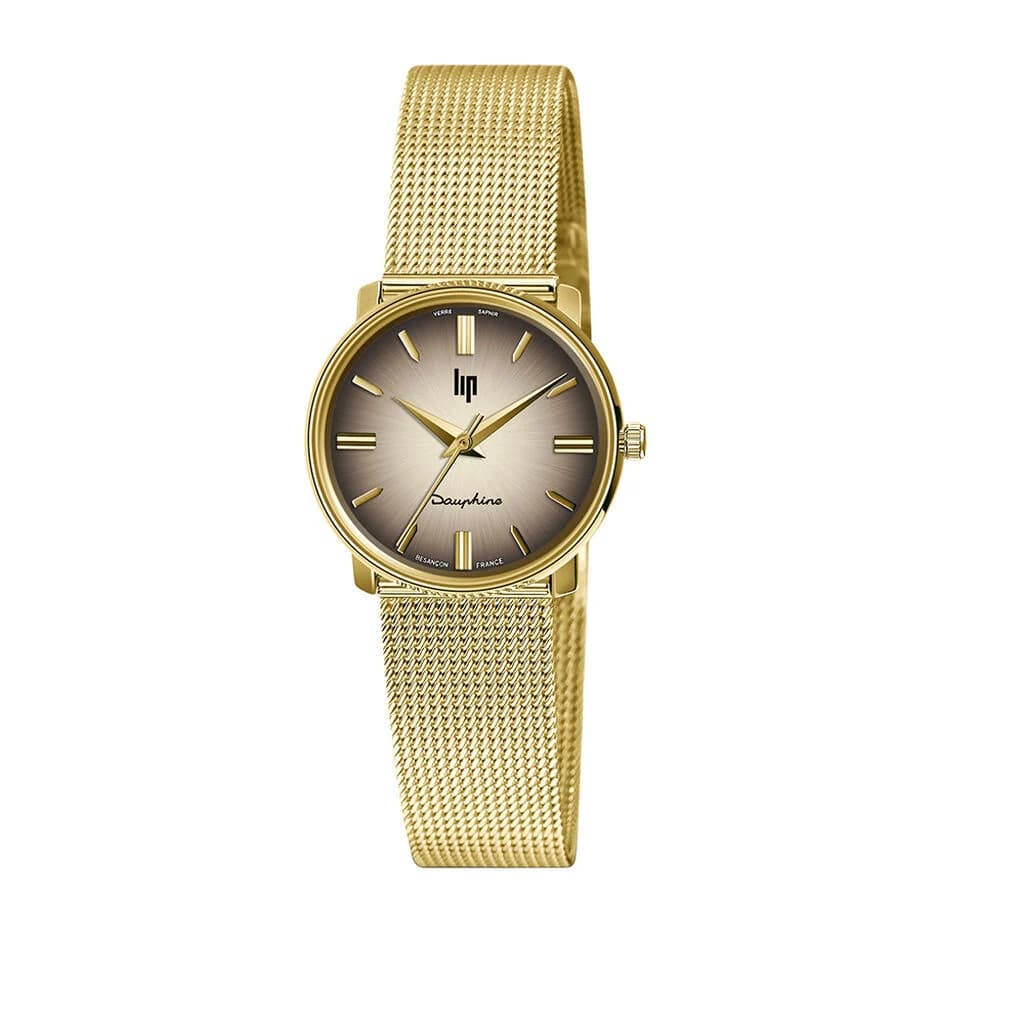 Lip Montre Lip Dauphine 671953- Femme - cadran Marron solleilé- 29 mm - Acier et PVD Doré
