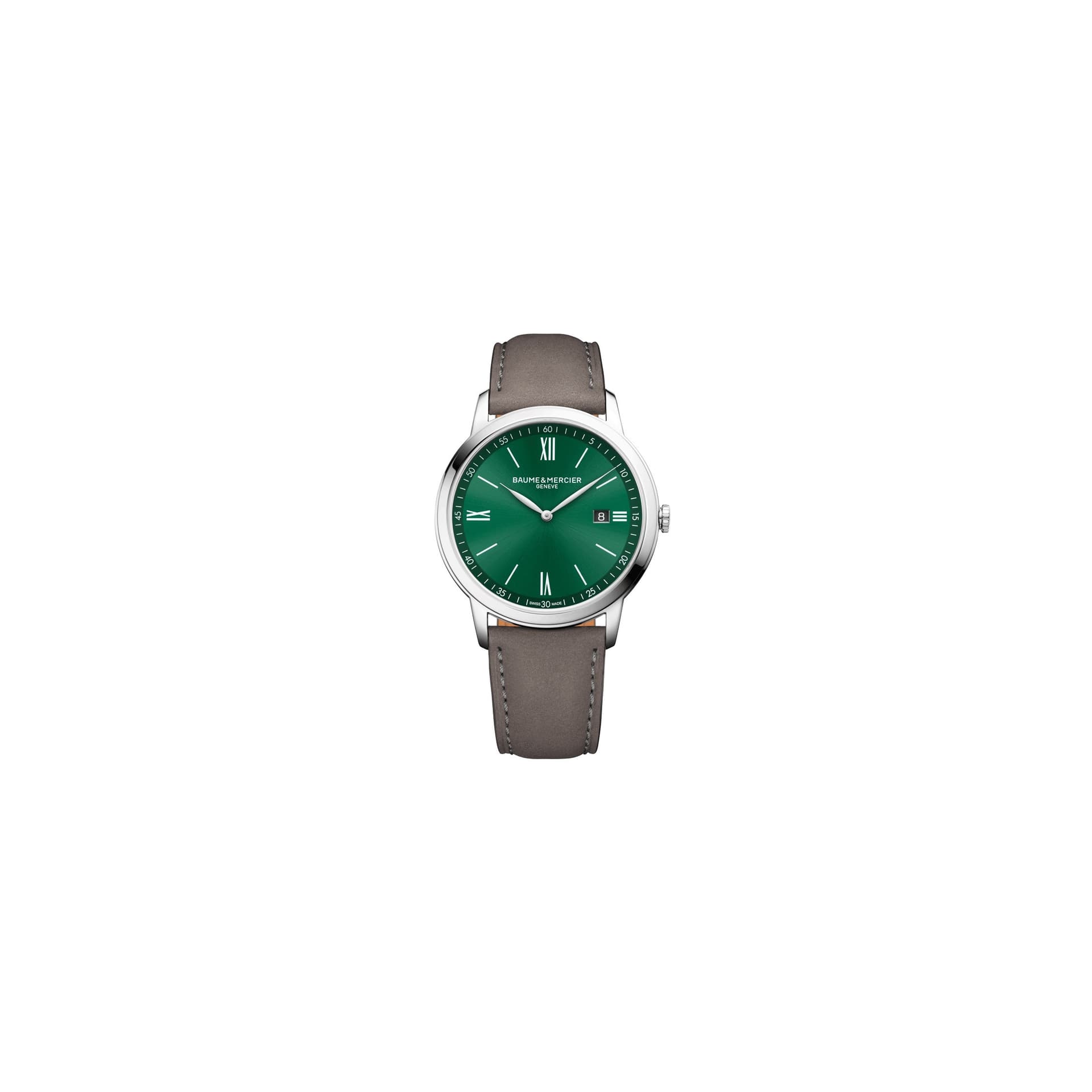Baume & Mercier Montre Baume et Mercier Classima quartz cadran vert bracelet cuir brun 42 mm
