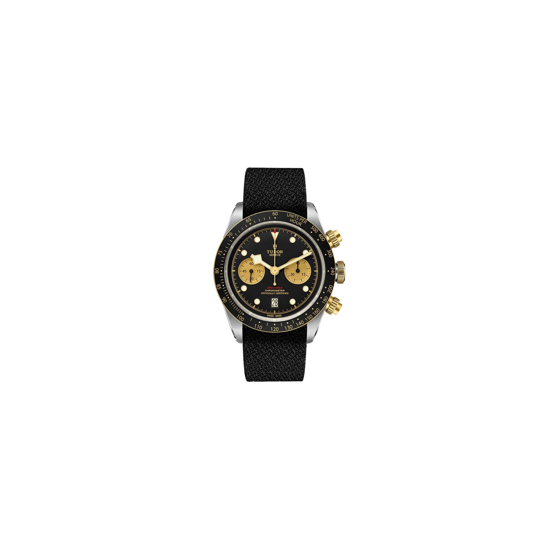 Tudor Black Bay Chrono S&G — cadran noir bracelet tissu