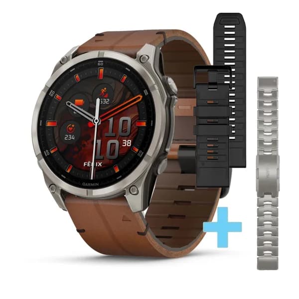Garmin Montre Garmin Fenix 8 47mm AMOLED Sapphire Titane Bracelet Cuir + Titane + Silicone