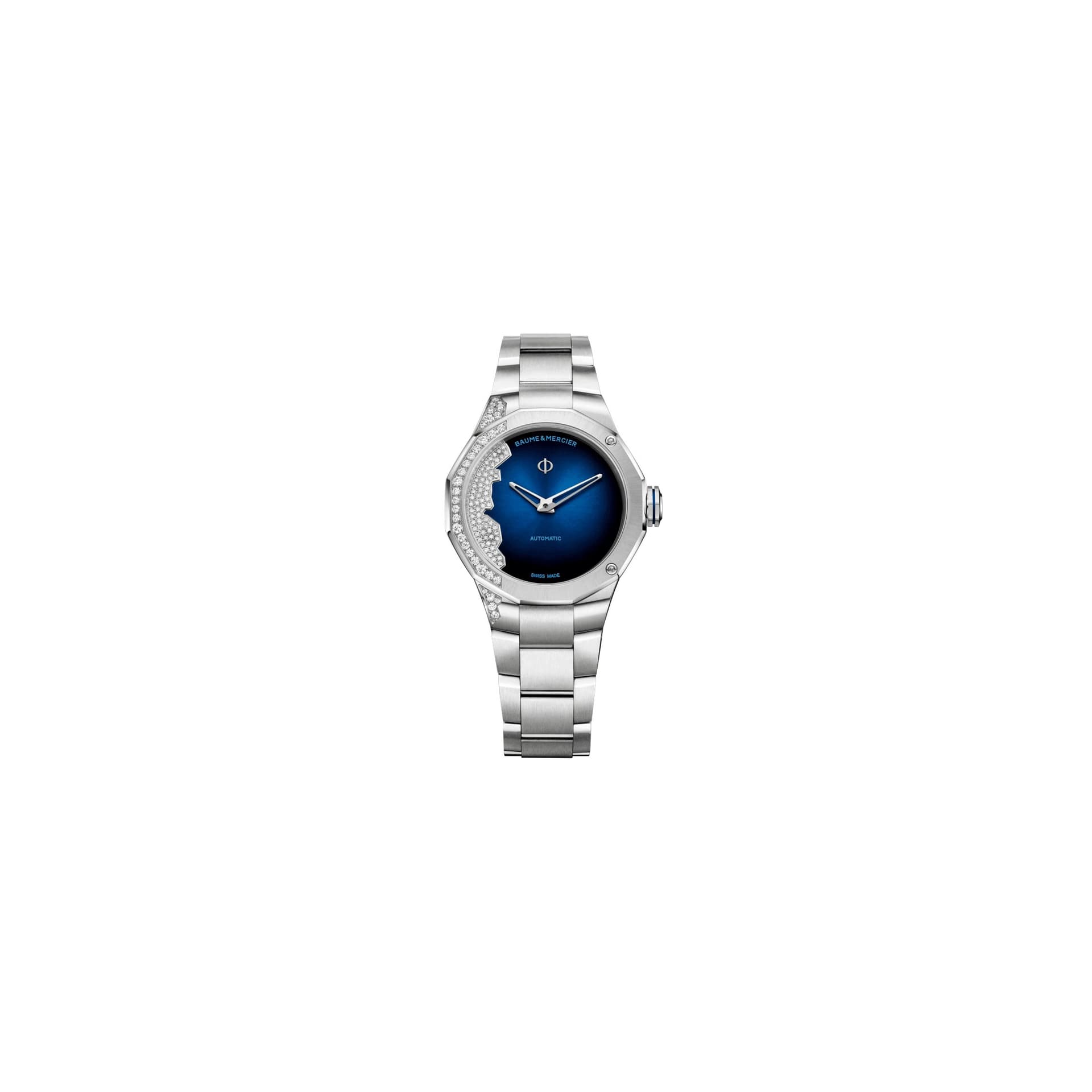 Baume & Mercier Montre Baume et Mercier Riviera automatique sertie de diamants cadran bleu bracelet acier 33 mm