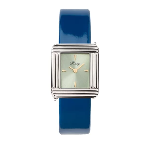 Poiray Montre Poiray Ma Première Acier Cadran Vert Bracelet Veau Vernis Bleu