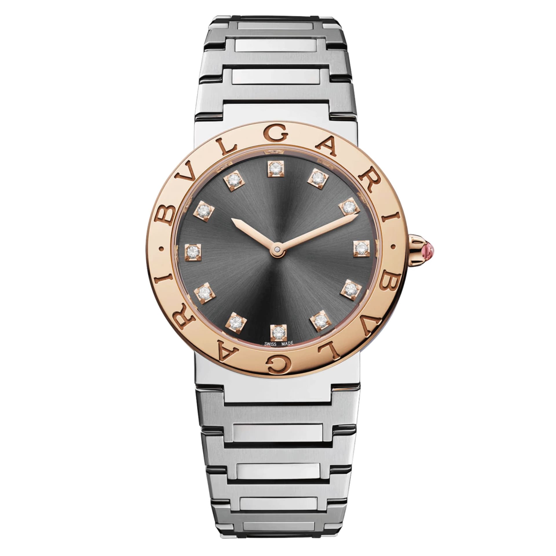 Bulgari Montre Bulgari Bvlgari Bvlgari quartz index diamants cadran gris bracelet acier 33 mm