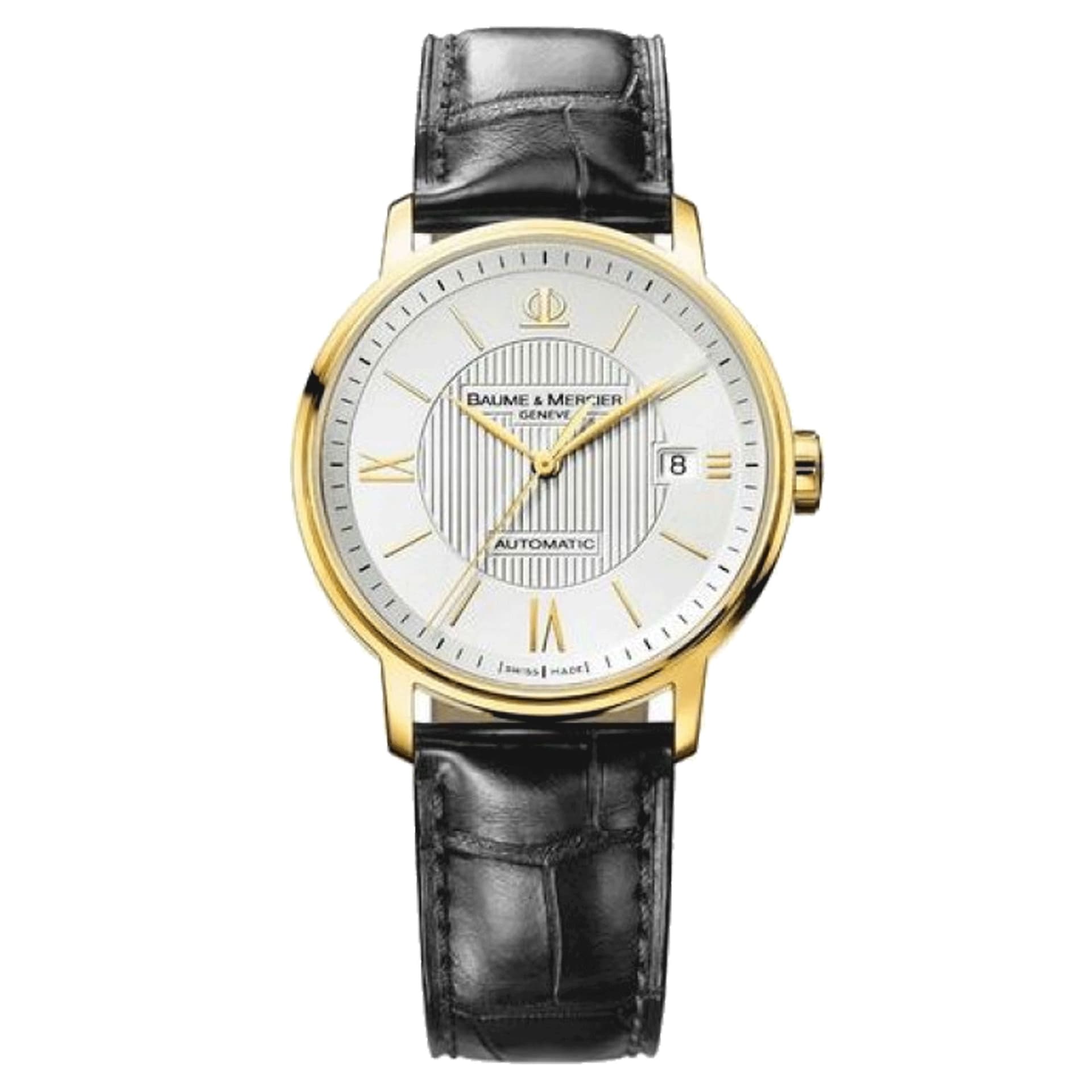 Baume & Mercier Montre Baume et Mercier Classima Or Jaune automatique cadran argenté bracelet cuir noir 39 mm