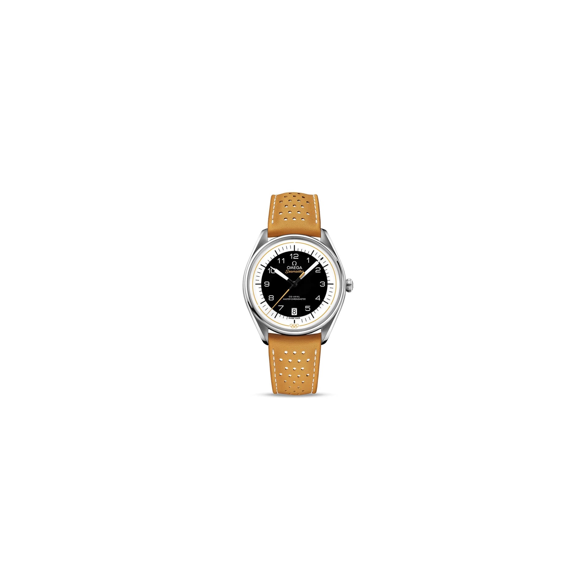 Omega Montre Omega Seamaster Jeux Olympiques cadran blanc bracelet cuir jaune Edition limitée 2032 ex. 39,5 mm