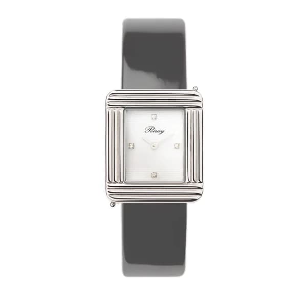 Poiray Montre Poiray Ma Première Cadran Blanc Serti Bracelet Veau Vernis Gris