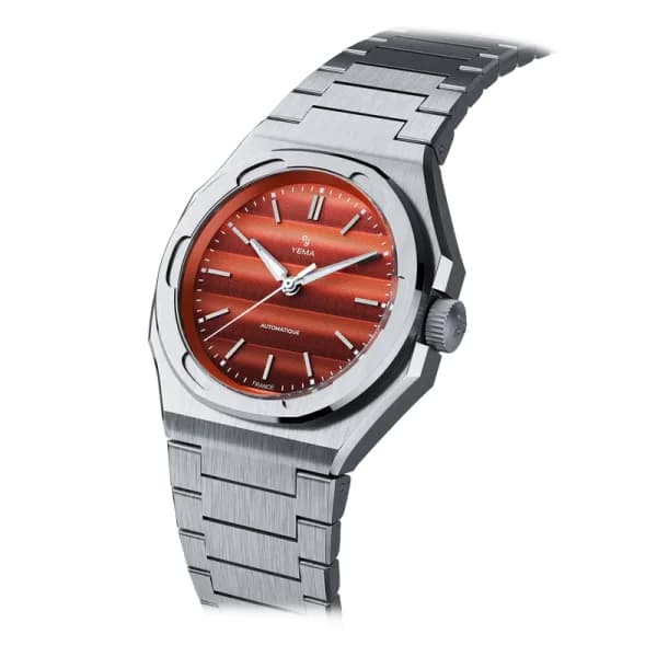 Yema Montre Yema Wristmaster Traveller 39mm Cadran Orange Bracelet Acier