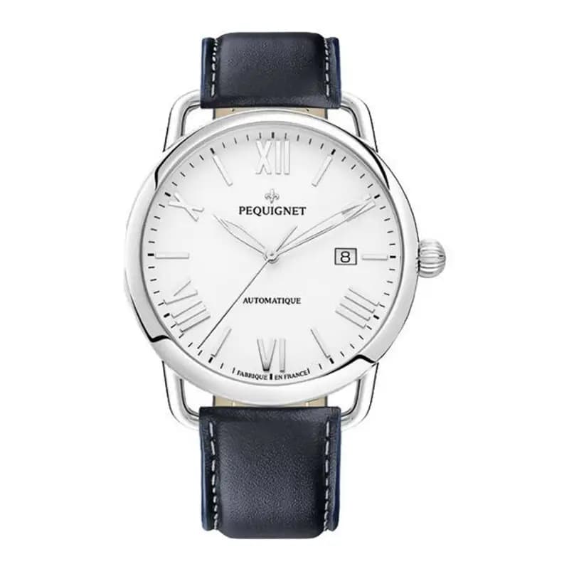 Pequignet Montre Equus Cadran Blanc Origine 4755413 cuir bleu
