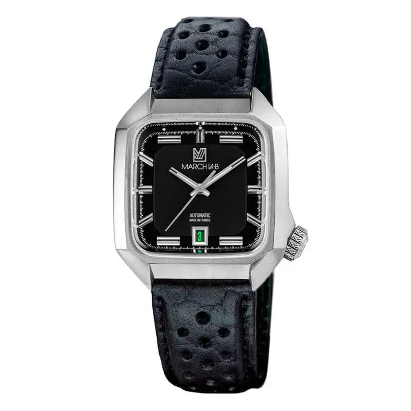 March LA.B Montre March LA.B AM2 Slim Automatique Cadran Black Bison Sauvage Perforé Noir