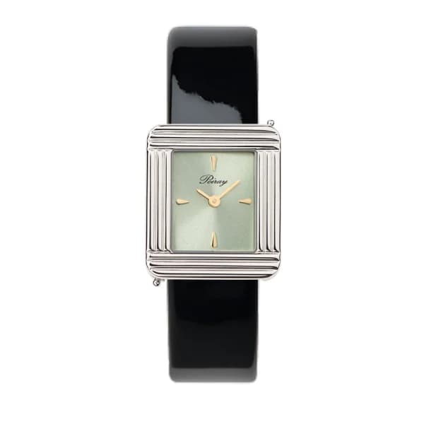 Poiray Montre Poiray Ma Première Acier Cadran Vert Bracelet Veau Vernis Noir