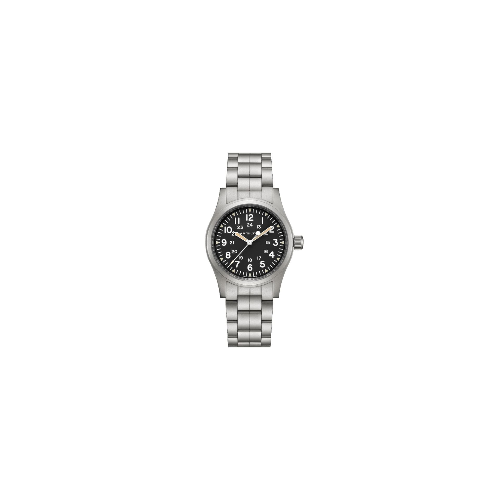 Hamilton Montre Hamilton Khaki Field mécanique à remontage manuel cadran noir bracelet acier 42 mm