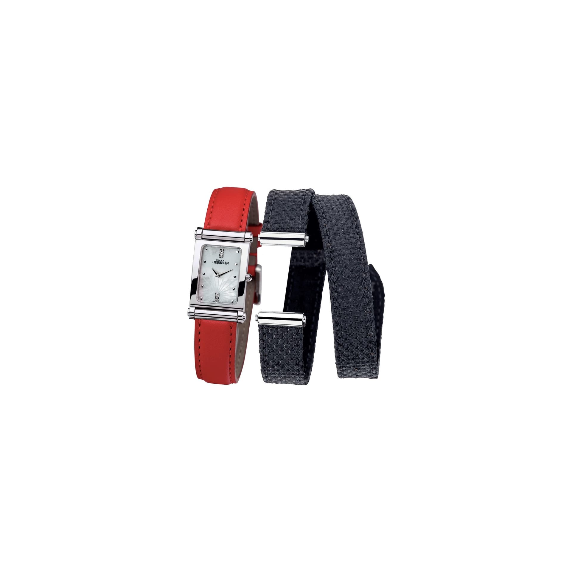 Michel Herbelin Montre Michel Herbelin Coffret Antarès quartz cadran nacre bracelets cuir rouge et noir