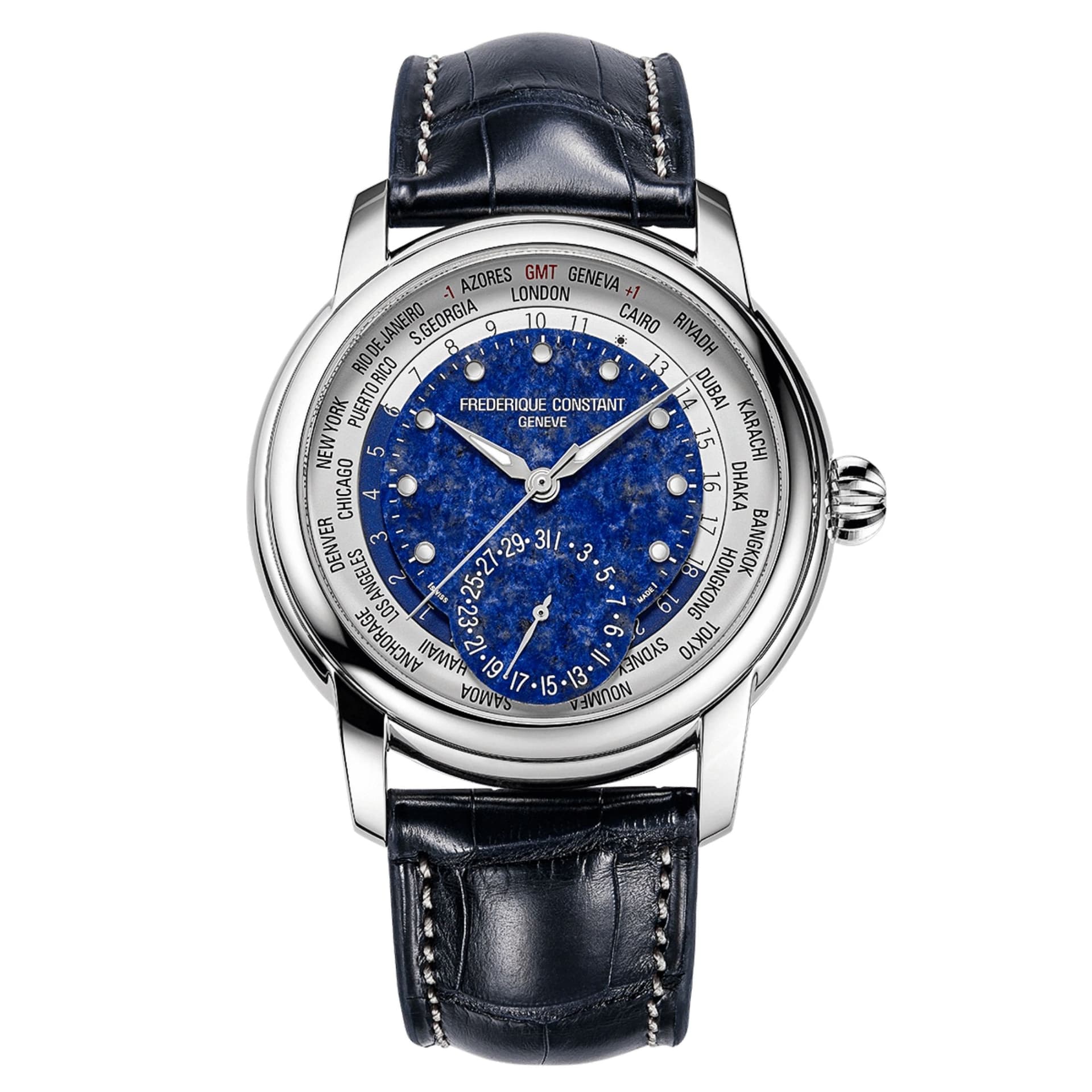 Frédérique Constant Montre Frédérique Constant Classics Worldtimer Manufacture Automatique cadran Lapis-Lazuli bracelet cuir 42 mm